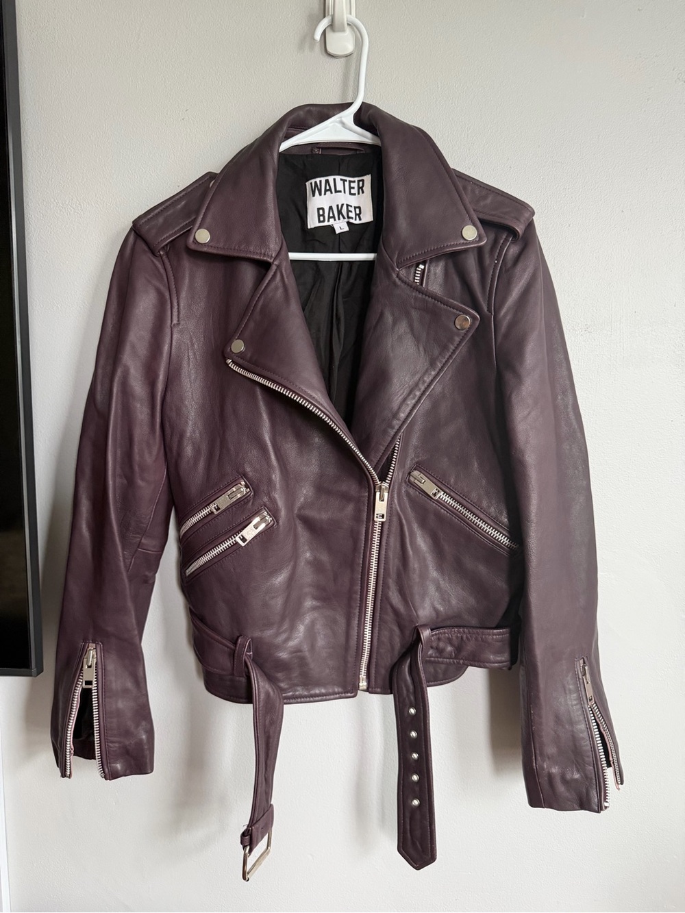 Walter Baker Allison Leather Moto Jacket Plum L